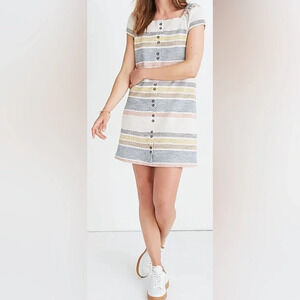 Madewell Texture & Thread Cap Sleeve Dress Stripe Button Front Casual  M